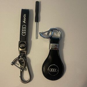 Audi Key Fob Keychains in Black Leather Set of 2 NWT
